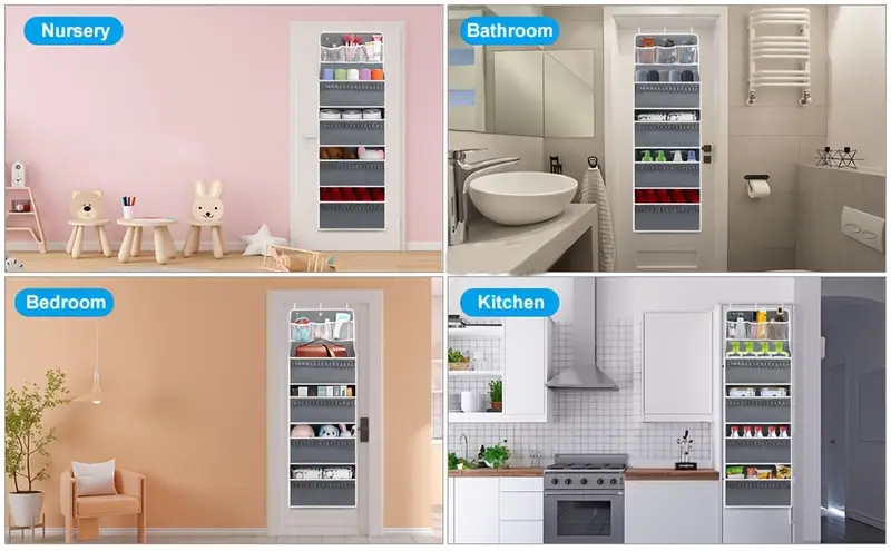 6 shelf over the door organizer with 8 large pockets anti tilt hanging storage for pantry nursery bathroom bedroom kitchen dorm camper gray polyester multi room organizer kitchen organizers and storage details 5