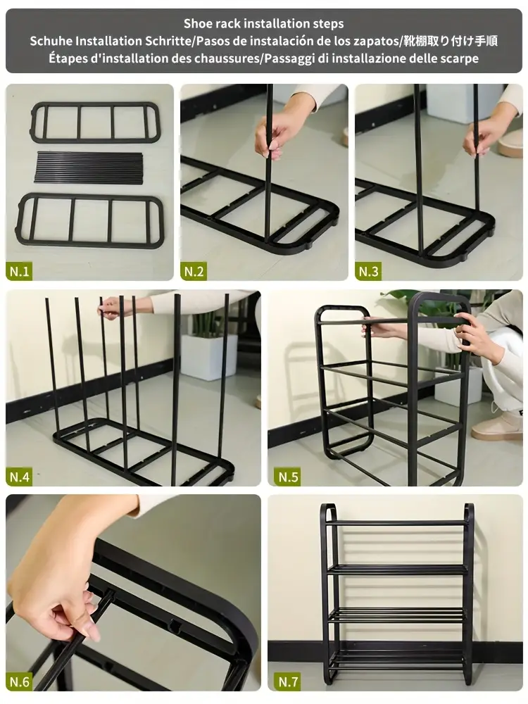 1pc 4 5tier multifunctional shoe organizer rack space saving easy to assemble suitable for entrance foyer and   independent shoe rack black white floor storage rack details 7