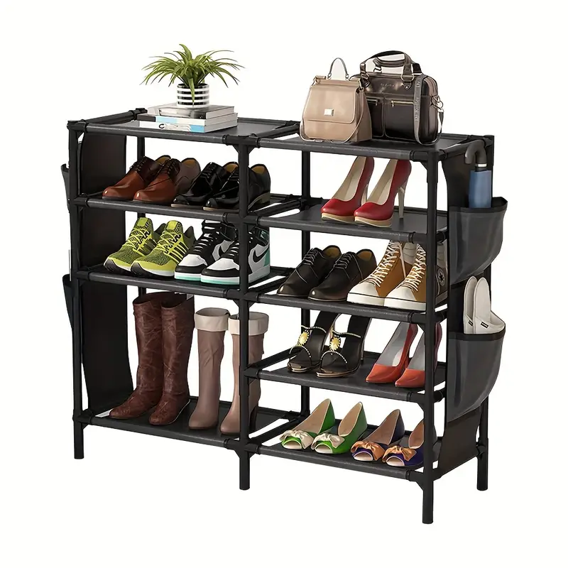 shoe rack with pockets 5 tier shoe boots organizer freestanding shoe shelf for entryway bedroom details 2