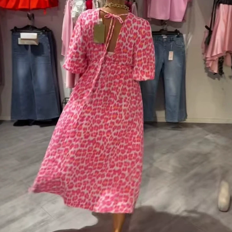 Women's printed V-neck dress