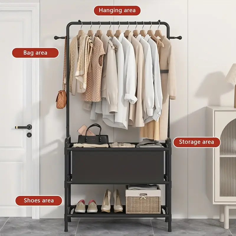 1pc clothing rack with storage bag 3 in 1 garment rack non woven shelves for shoes clothes rack for bedroom hallway entryway details 3