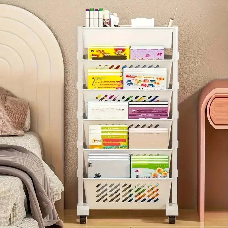 office and home portable simple bookshelf floor standing   rack book storage rack cart desk side storage rack suitable for books tablets classroom office and home document storage details 3