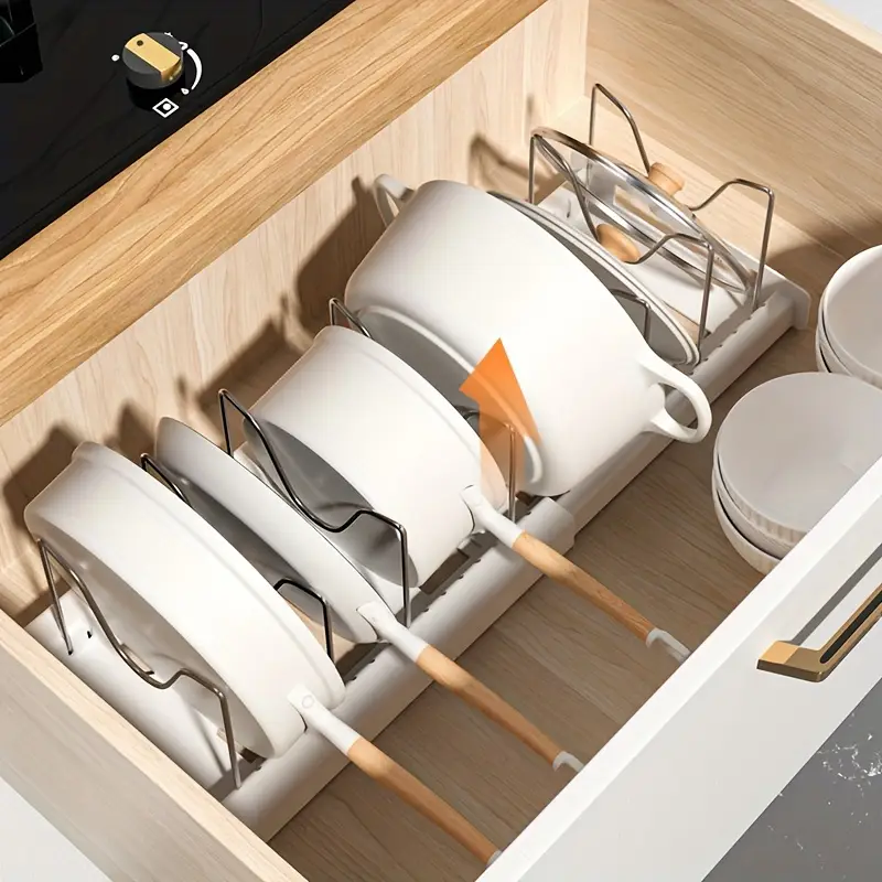 1pc adjustable   pot organizer rack for kitchen cabinet - expandable pots and pans organizer with adjustable dividers - home kitchen accessories for   and organization details 2