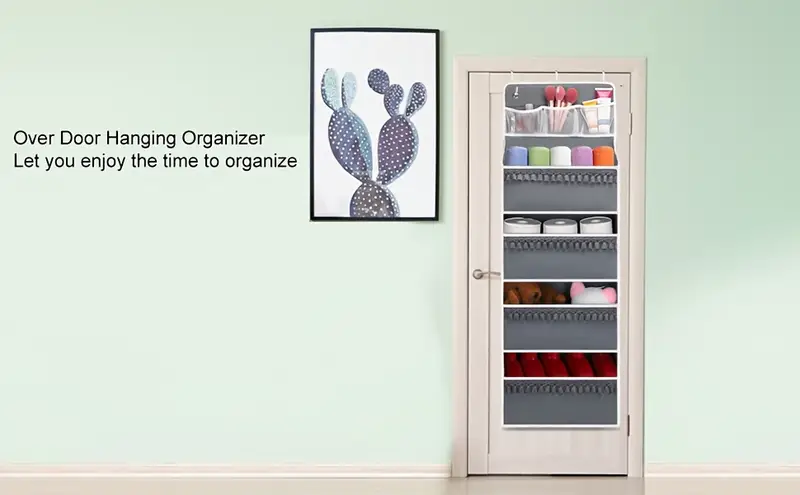 6 shelf over the door organizer with 8 large pockets anti tilt hanging storage for pantry nursery bathroom bedroom kitchen dorm camper gray polyester multi room organizer kitchen organizers and storage details 4