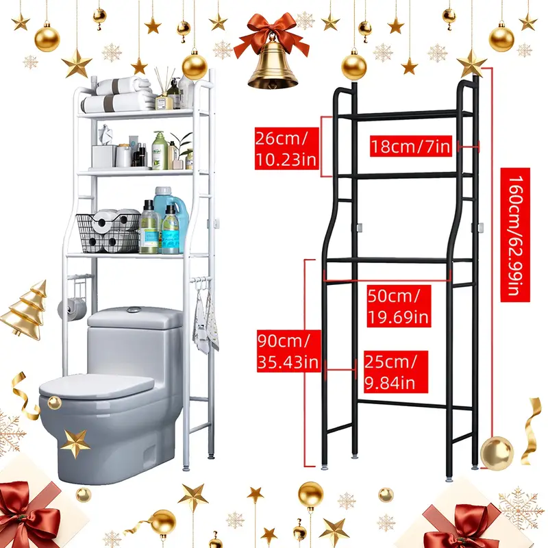 space saving 3 tier bathroom organizer with toilet rack washing machine stand black   mount   hanging rod for laundry and restroom storage details 4