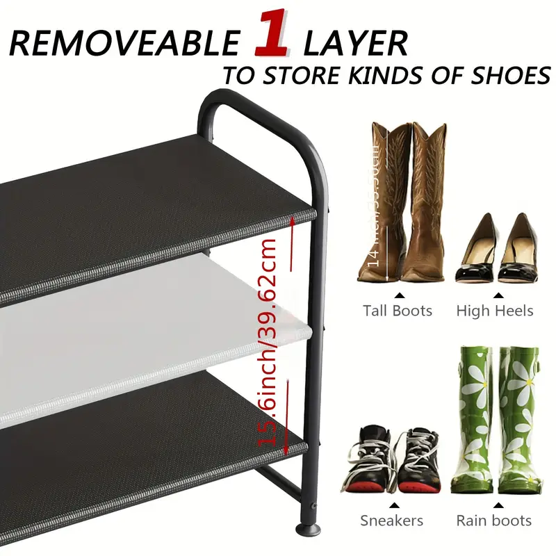   shoe rack 3 tier long storage organizer wide metal shoe shelf for closet entryway details 6