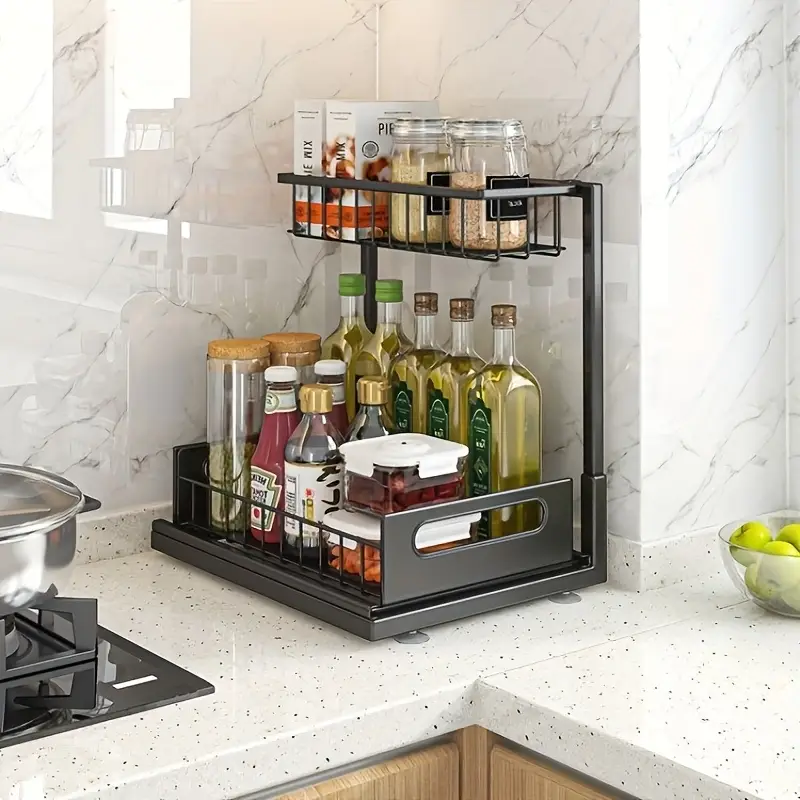 under sink organizer pull out cabinet organizer 2 tier slide out sink shelf cabinet storage shelves under sink storage for kitchen bathroom cabinet details 6