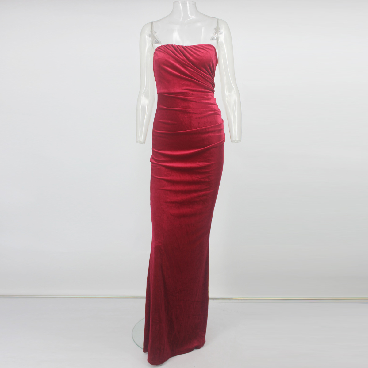 Beautiful Strapless Long Velvet Red Prom Dress 9917