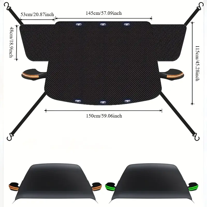 1  car half cover black with orange green accents rainproof sun blocking heat insulating thick polyester front sunshade ideal for   details 4