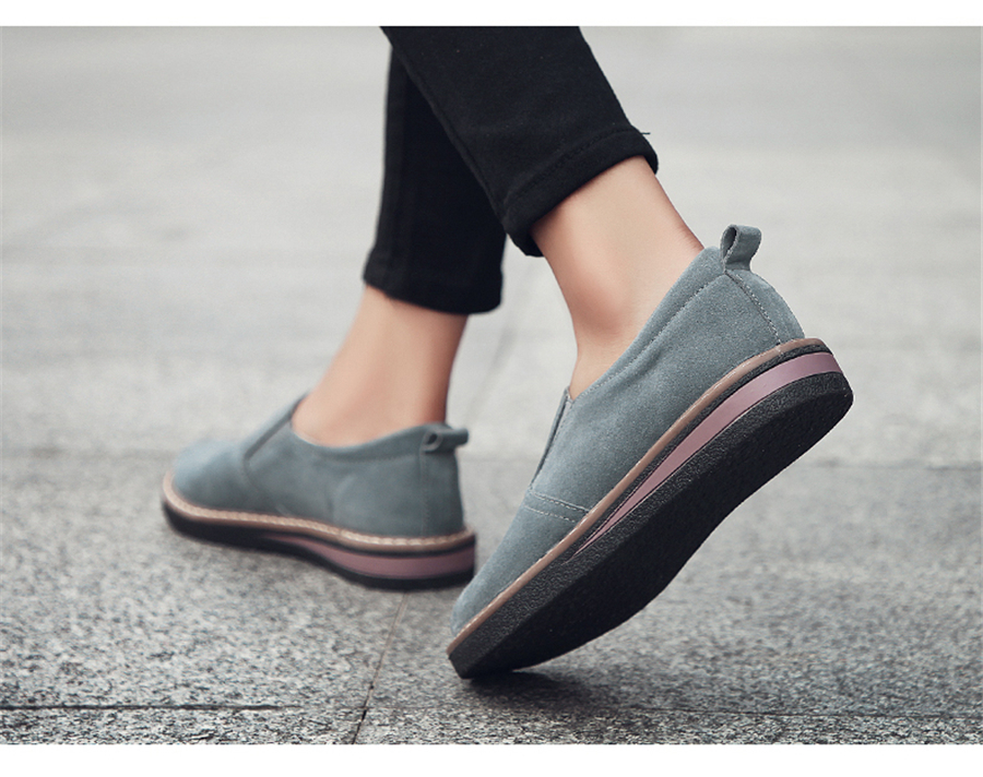 STS BRAND 2019 New Spring Women Flats Sneakers Suede Leather Round Toe Shoes Casual Shoes Women Slip On Flat Loafers Fazz Oxford (8)