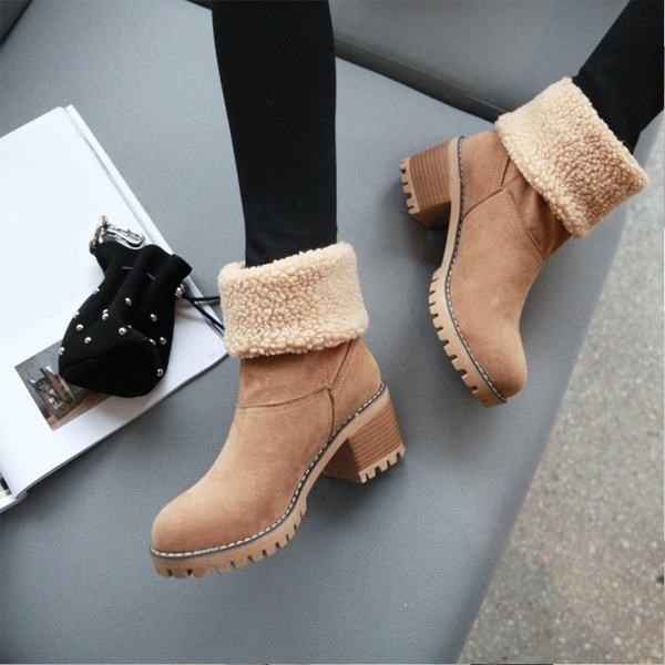 New 2 Ways To Wear!!! Women&#39;s Suede Ankle Boots Warm Winter Boots For Women  Anti Slip Waterproof Chunky Heel Snow Boots