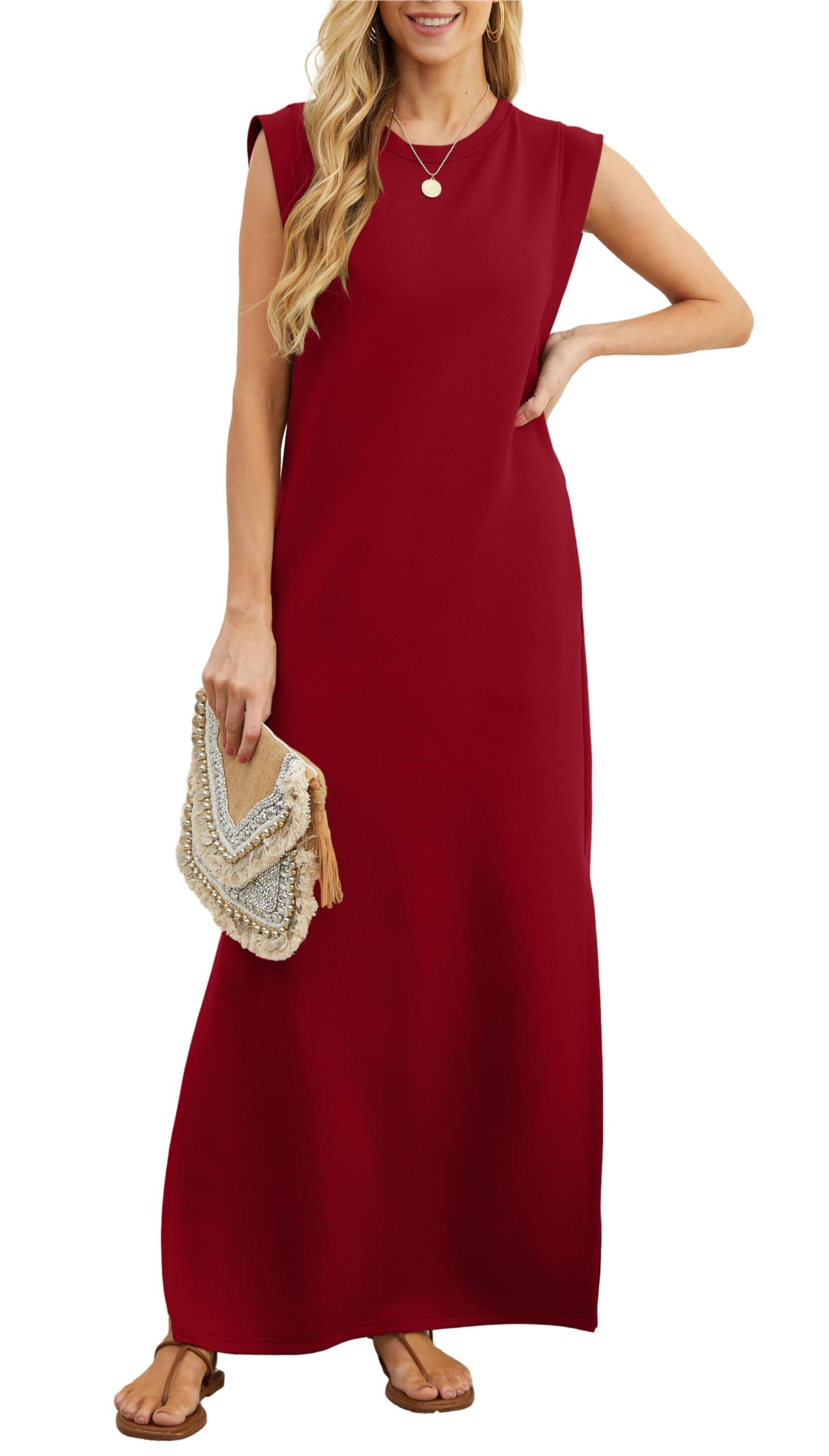 Women's loose maxi dress with slit and no pleats