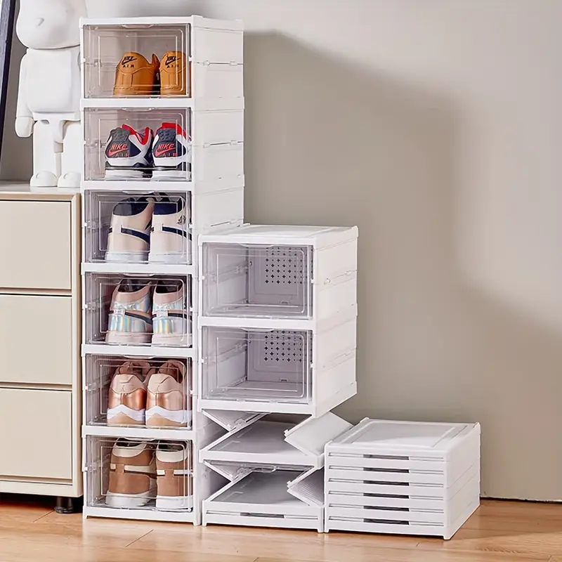 6 layer foldable shoe box foldable shoe rack collapsible storage box   to15 free standing bins stackable plastic tote with lids organizing installation free clear dustproof 6 layers closet organization systems closet organizers and storage details 10