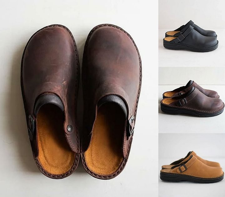 mens leather slippers open back