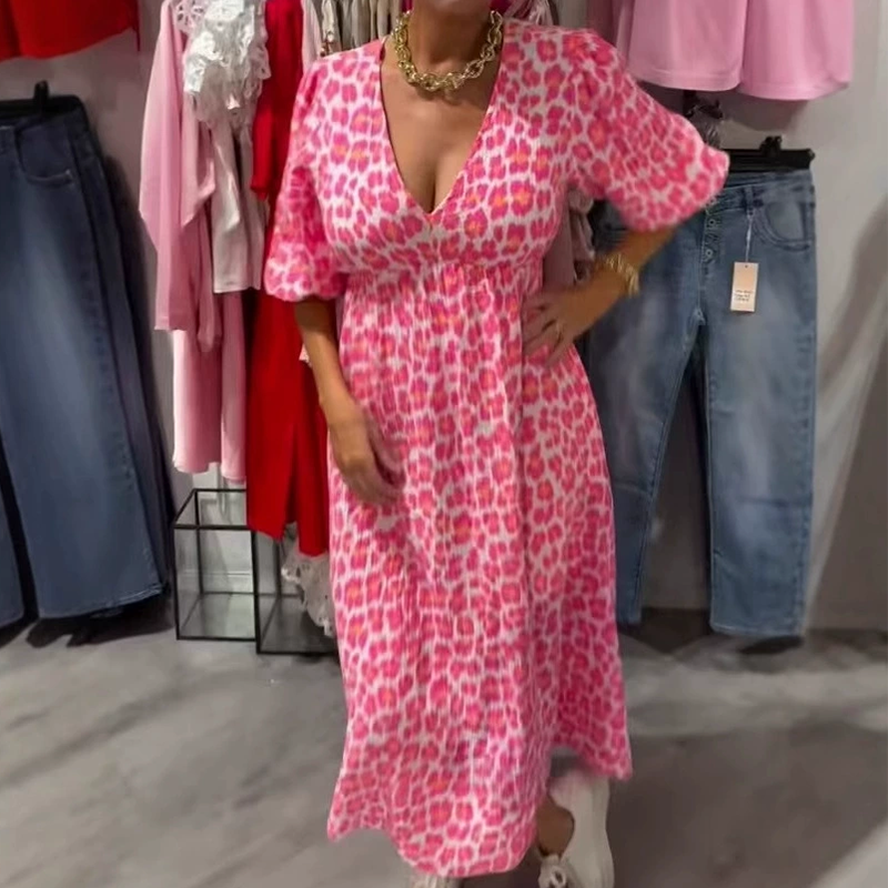 Women's printed V-neck dress