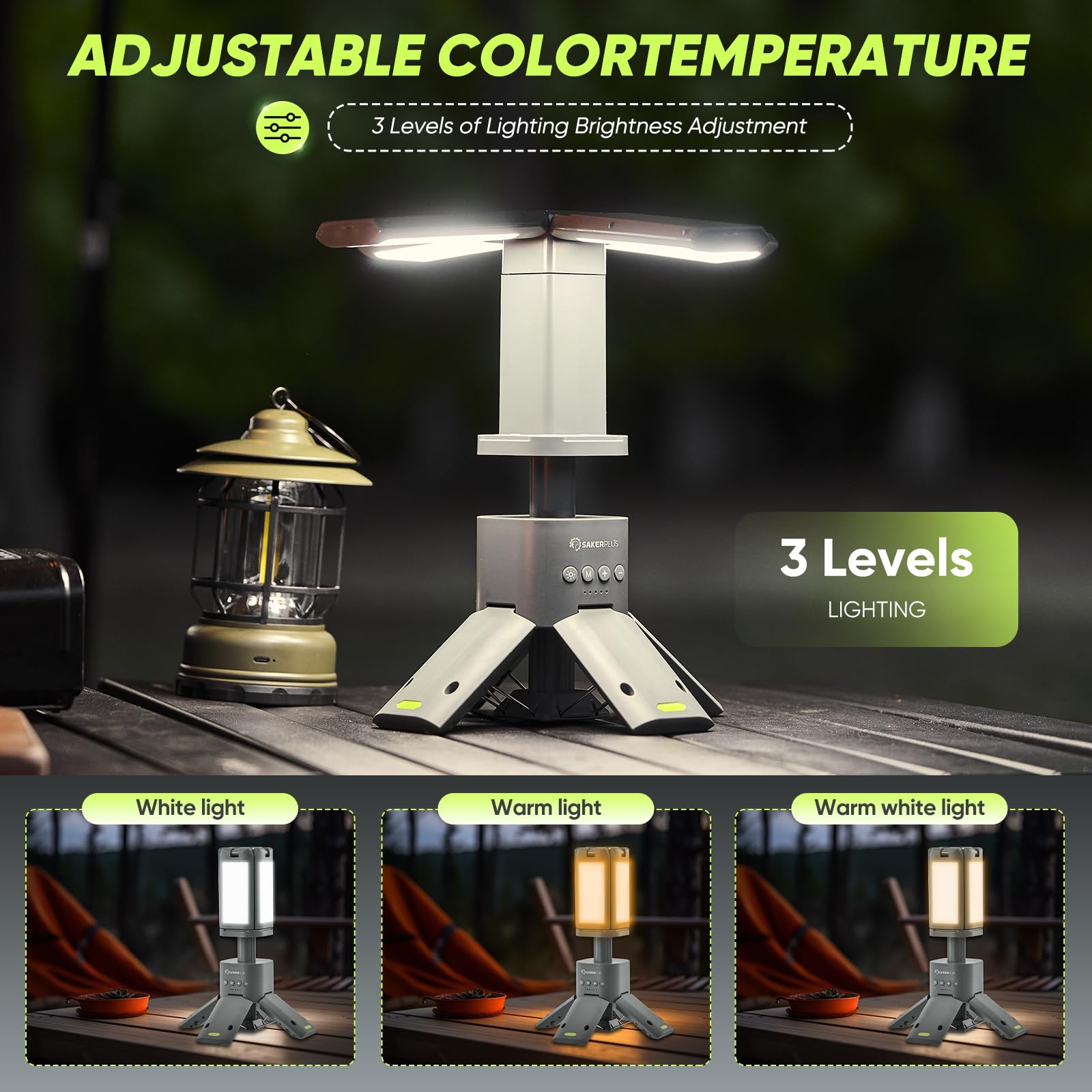 Saker Telescopic Rechargeable Camping Lantern 14000mAh  6000LM, Magnetic, Dimmable, IPX5 Waterproof