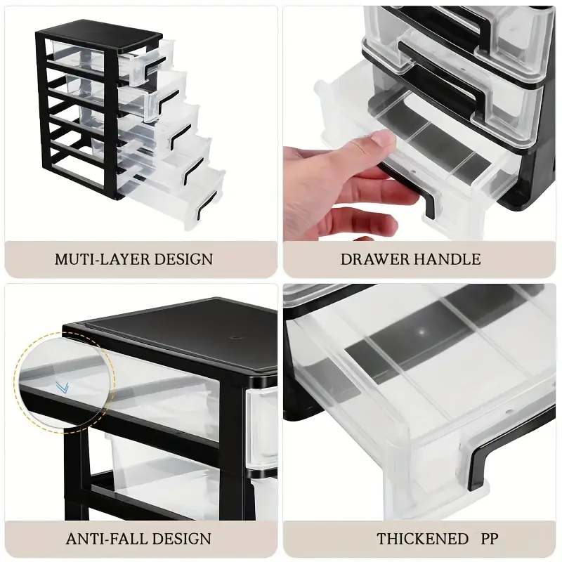 versatile 5 tier plastic storage cabinet with drawers waterproof dustproof organizer for home office black transparent portable shelf trunks details 1