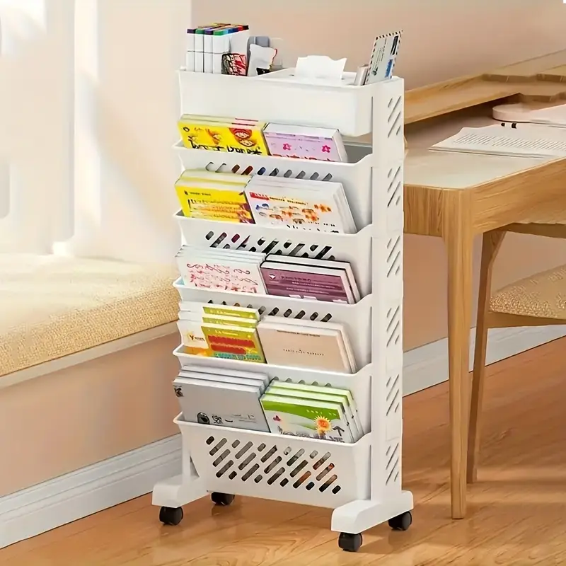 office and home portable simple bookshelf floor standing   rack book storage rack cart desk side storage rack suitable for books tablets classroom office and home document storage details 2