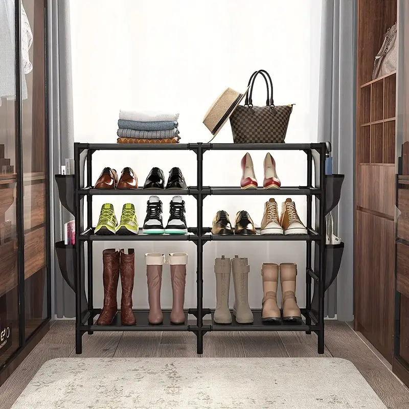shoe rack with pockets 5 tier shoe boots organizer freestanding shoe shelf for entryway bedroom details 3