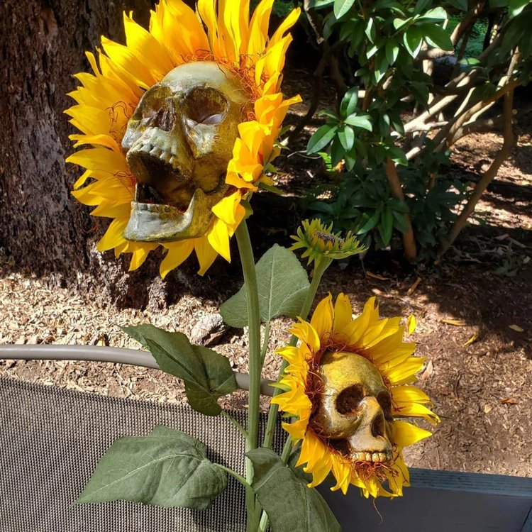 Halloween Decor Skull Sunflowers