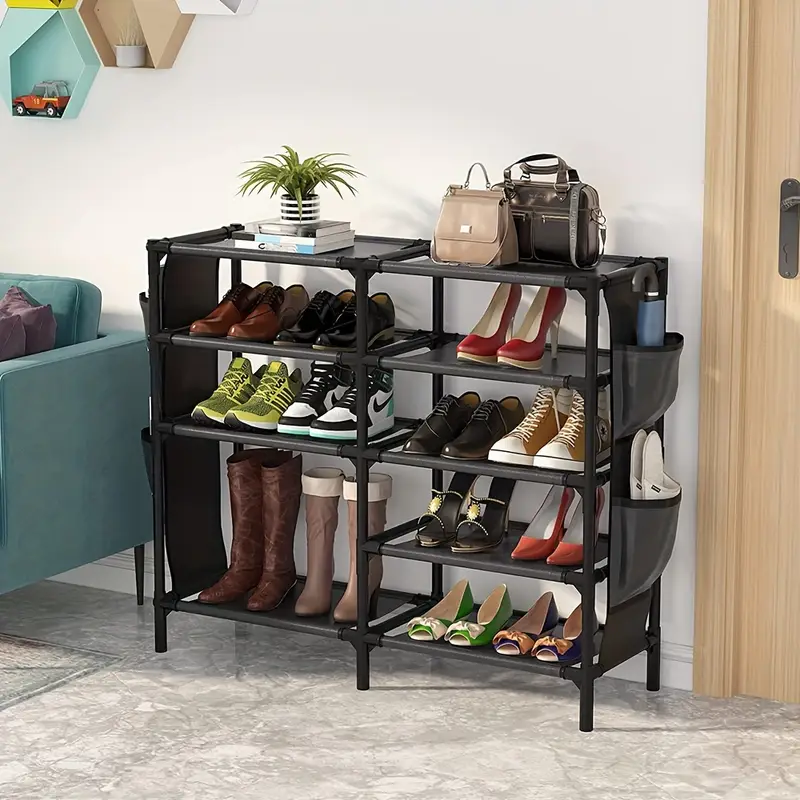 shoe rack with pockets 5 tier shoe boots organizer freestanding shoe shelf for entryway bedroom details 0