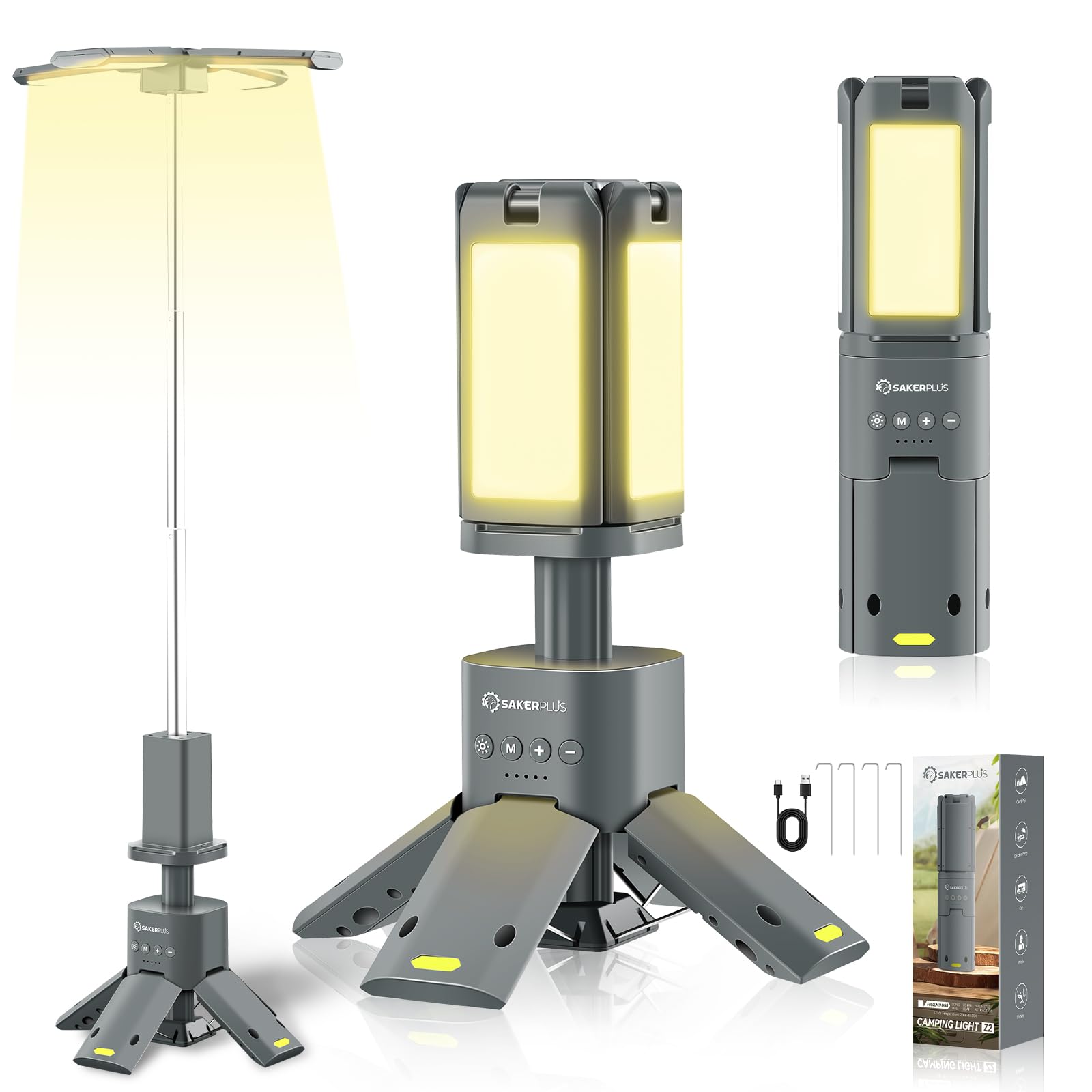 Saker Telescopic Rechargeable Camping Lantern 14000mAh  6000LM, Magnetic, Dimmable, IPX5 Waterproof