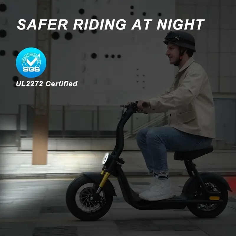 Ciclomotores para adultos, ciclomotor, , scooter el&eacute;ctrico de neum&aacute;ticos gruesos, scooter el&eacute;ctrico de alta  . Ciclomotor el&eacute;ctrico para adultos, scooter el&eacute;ctrico para adultos con asiento, bater&iacute;a de litio de   12 Ah, neum&aacute;ticos llenos de aire de 10, frenos: disco delantero y trasero detalles 4