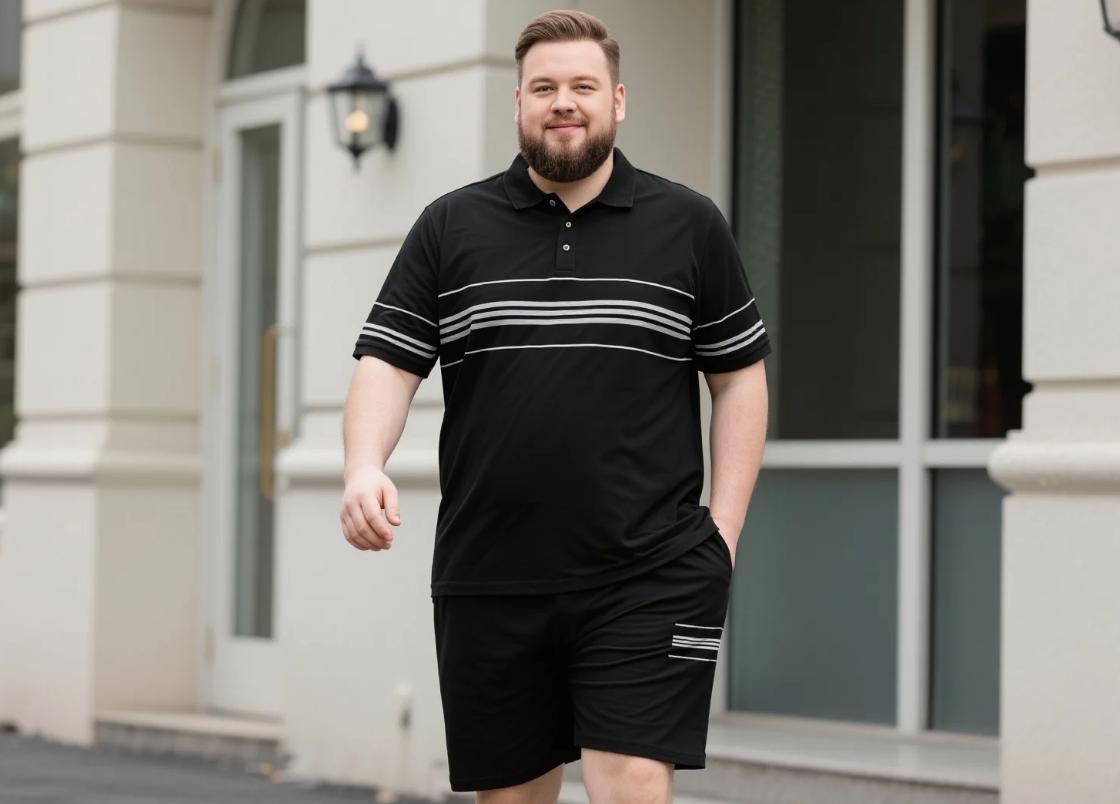 big and tall man in polo short set