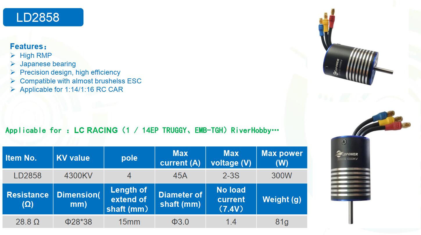LDPOWER 2858-02-4000KV 4 pole sensorless Inrunner brushless motor for 1 ...