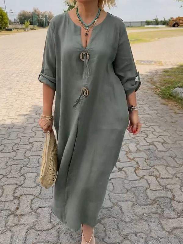 🎁👗Cotton and linen dress with a V-neck