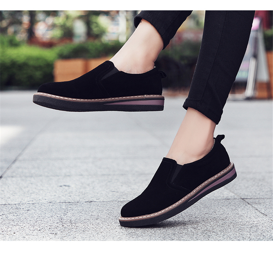 STS BRAND 2019 New Spring Women Flats Sneakers Suede Leather Round Toe Shoes Casual Shoes Women Slip On Flat Loafers Fazz Oxford (25)