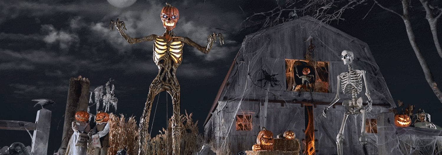 Terrifying 12 Giant Inferno Pumpkin Skeleton With Animated LCD LifeEyes