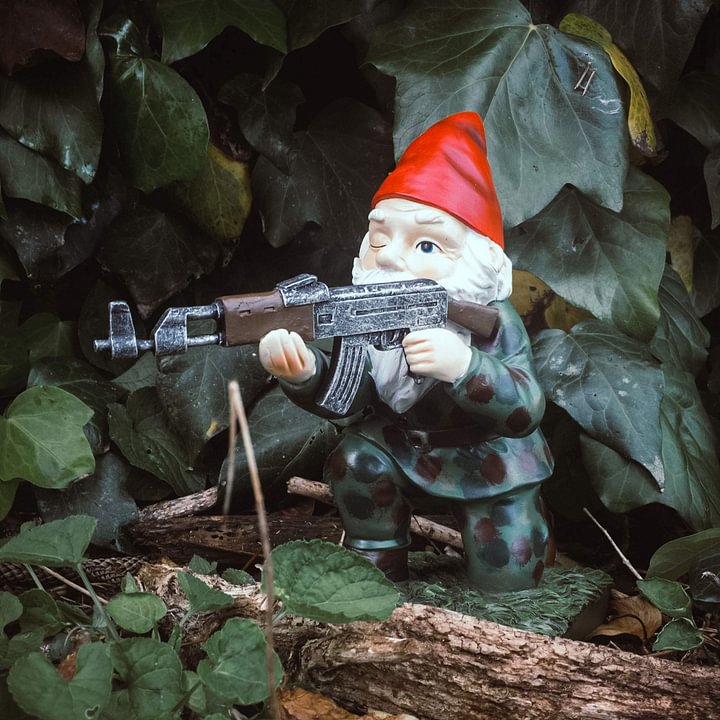 Military Garden Gnome with Camouflage uniform and AK47