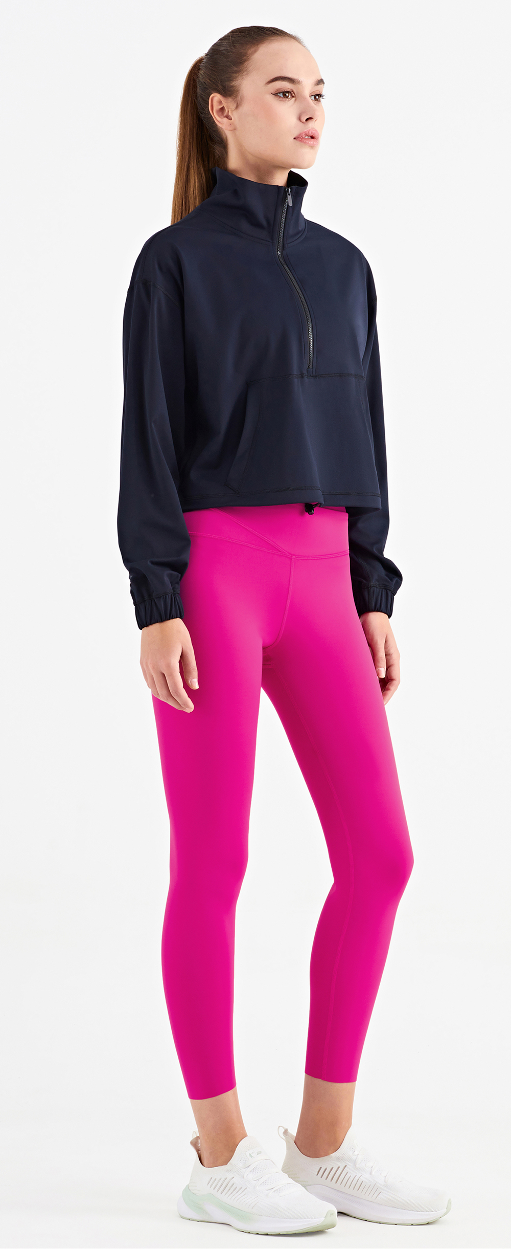 Hergymclothing long sleeve workout shirts black and pink yoga leggings