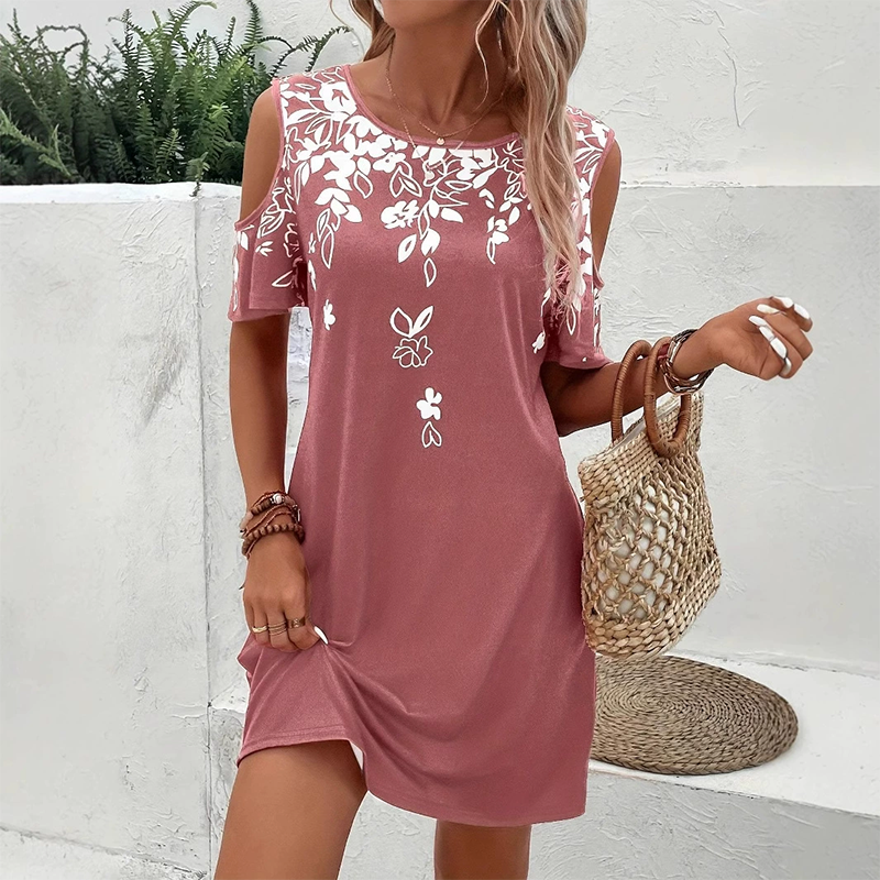 🌼[S-5XL]Floral Print Midi Dress with Cut-Out Sleeves