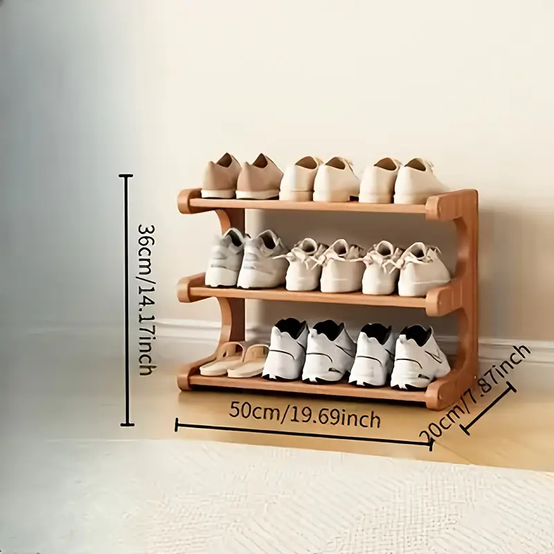 1pc   bamboo shoe rack multi layer freestanding storage rack wood grain   is suitable for   and entrance easy to assemble brown details 3