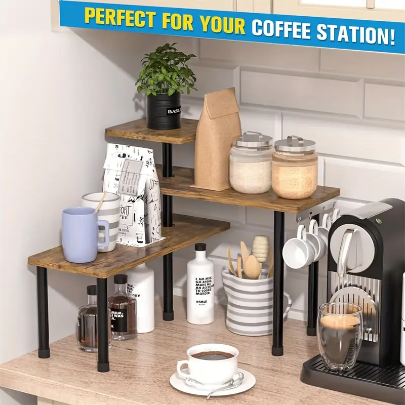   1pc triple wooden shelf countertop storage shelf removable corner storage shelf for kitchen bathroom spice rack coffee area above the sink dresser   of   details 6