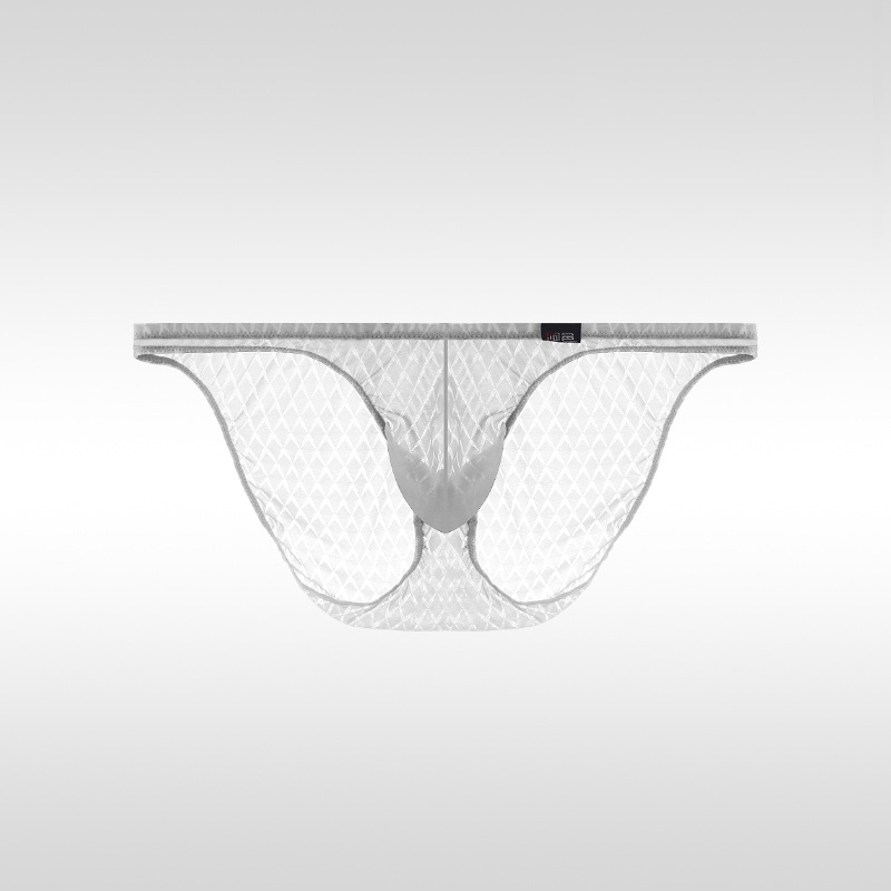 Men's Low-Rise Ultra-Thin Transparent Hollow Bikini Sexy Ice Silk Briefs