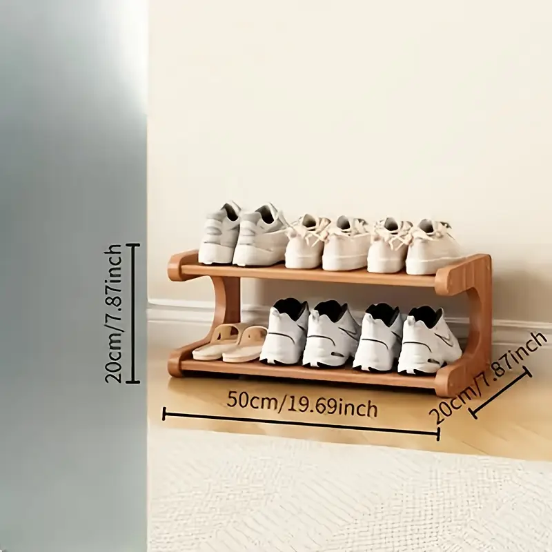 1pc   bamboo shoe rack multi layer freestanding storage rack wood grain   is suitable for   and entrance easy to assemble brown details 2
