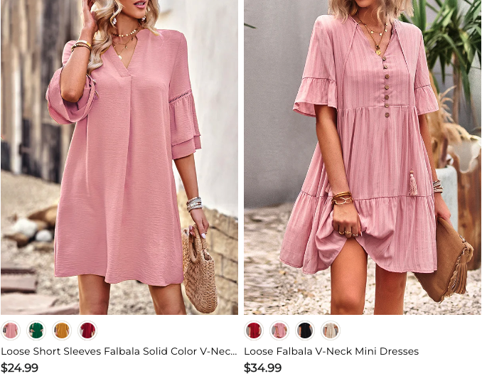  2809 Loose Short Sleeves Falbala Solid Color V-Nec.. Loose Falbala V-Neck Mini Dresses $24.99 $34.99 