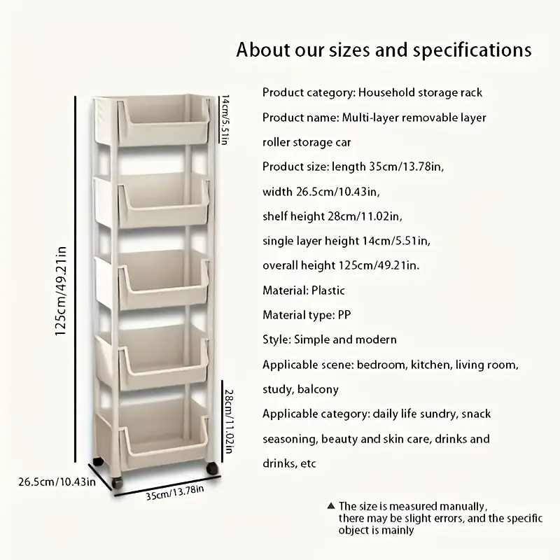 1pc 5 layer spa storage shelf non electric wheel based mobile shelf for   storage racks in living room bedroom   office garage space utility shelves details 4