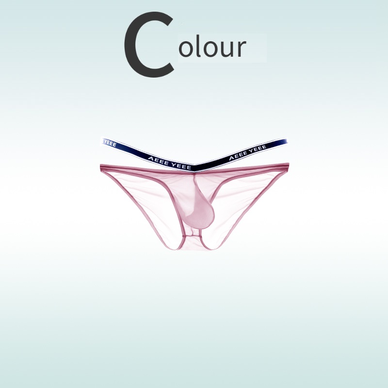 Sexy big pouch side hollow ice silk ultra-thin briefs