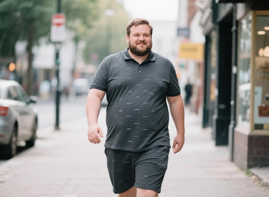 A man walking in the street in polo short set