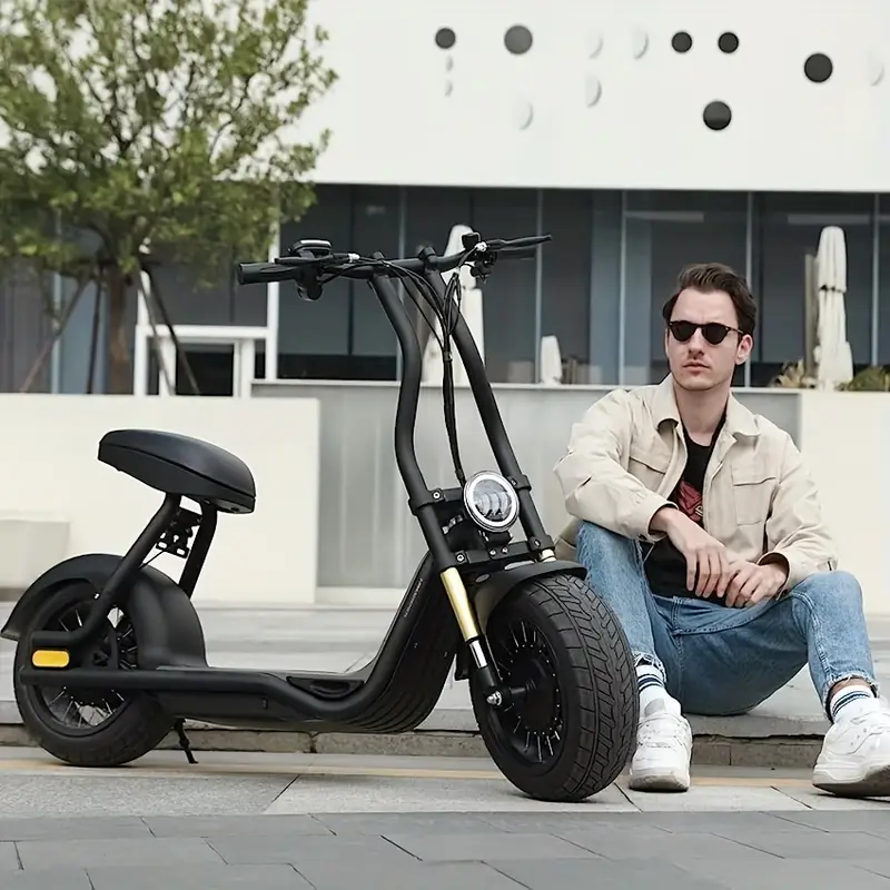 Ciclomotores para adultos, ciclomotor, , scooter el&eacute;ctrico de neum&aacute;ticos gruesos, scooter el&eacute;ctrico de alta  . Ciclomotor el&eacute;ctrico para adultos, scooter el&eacute;ctrico para adultos con asiento, bater&iacute;a de litio de   12 Ah, neum&aacute;ticos llenos de aire de 10, frenos: disco delantero y trasero detalles 0