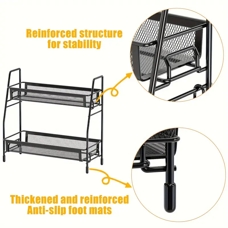 stainless steel kitchen countertop organizer with side basket metal spice rack storage shelf for cosmetics and accessories details 4