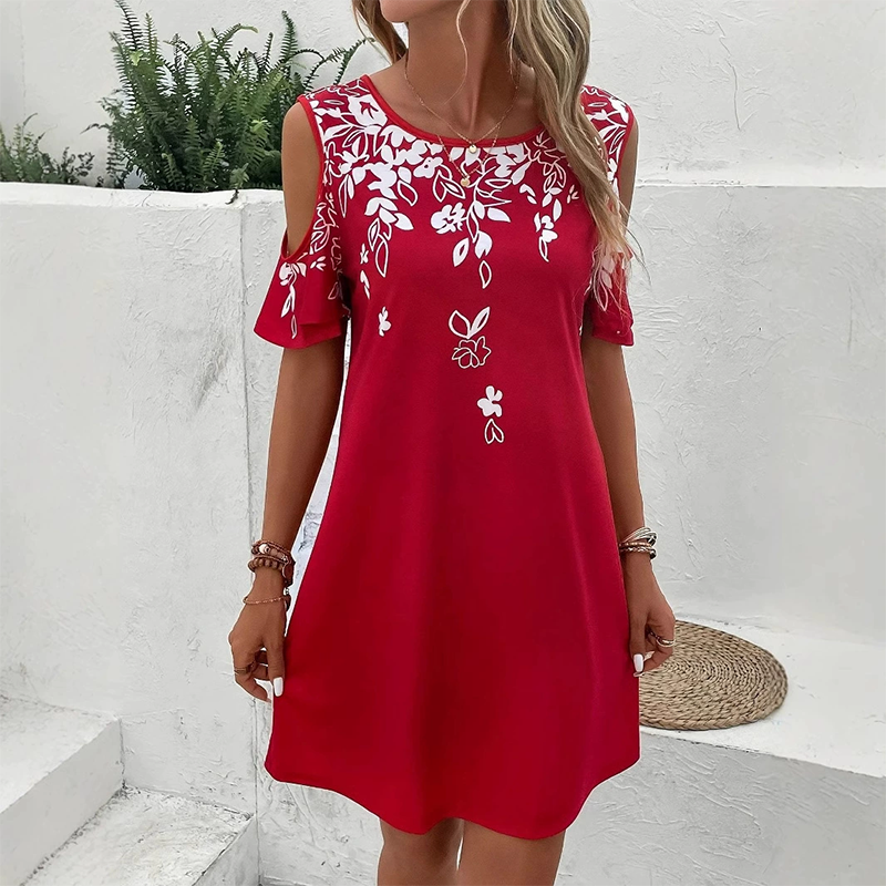 🌼[S-5XL]Floral Print Midi Dress with Cut-Out Sleeves