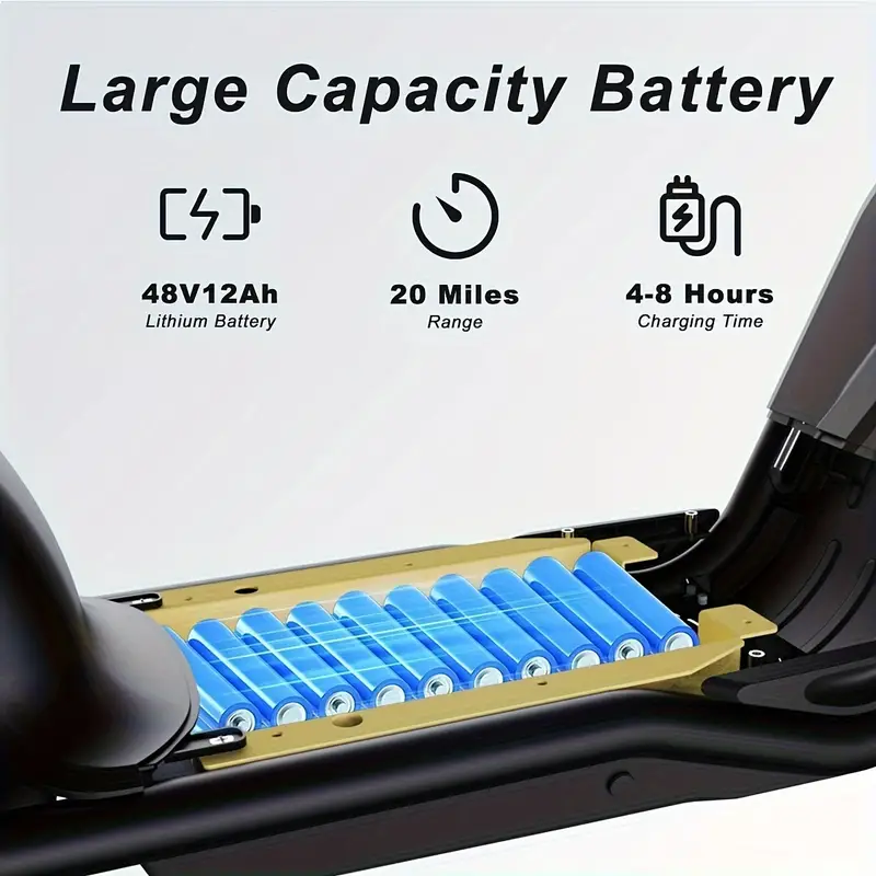Ciclomotores para adultos, ciclomotor, , scooter el&eacute;ctrico de neum&aacute;ticos gruesos, scooter el&eacute;ctrico de alta  . Ciclomotor el&eacute;ctrico para adultos, scooter el&eacute;ctrico para adultos con asiento, bater&iacute;a de litio de   12 Ah, neum&aacute;ticos llenos de aire de 10, frenos: disco delantero y trasero detalles 2