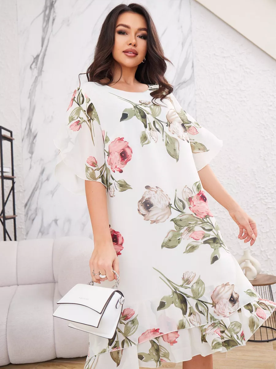 ❀Elegant women's half-sleeved chiffon dress with print