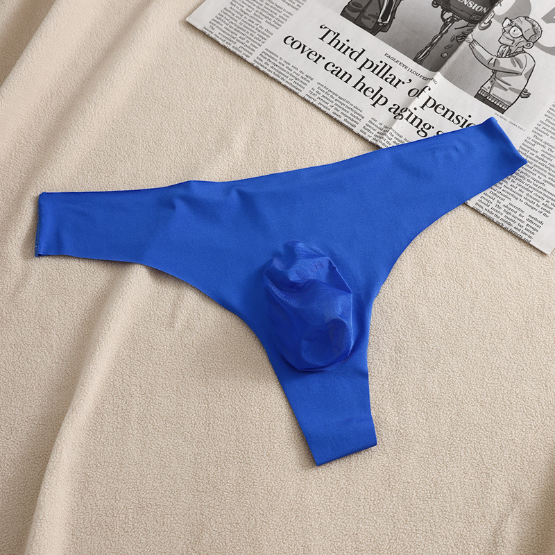 Men's Sexy Ice Silk Thong Seamless 3D Convex Thin Breathable T-Pants