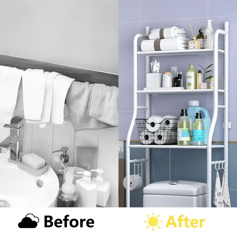 space saving 3 tier bathroom organizer with toilet rack washing machine stand black   mount   hanging rod for laundry and restroom storage details 5